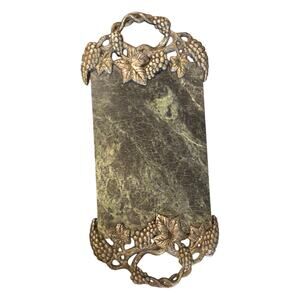 Godinger Vintage Silver Plated Grape & Vine Green Marble Serving Tray
